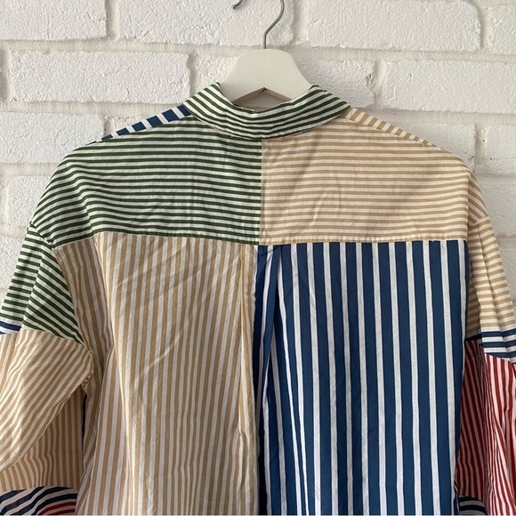 Vilagallo Colorblock Striped Blouse Button Up Shirt Top Collared Women’s Size 40 - Picture 6 of 9